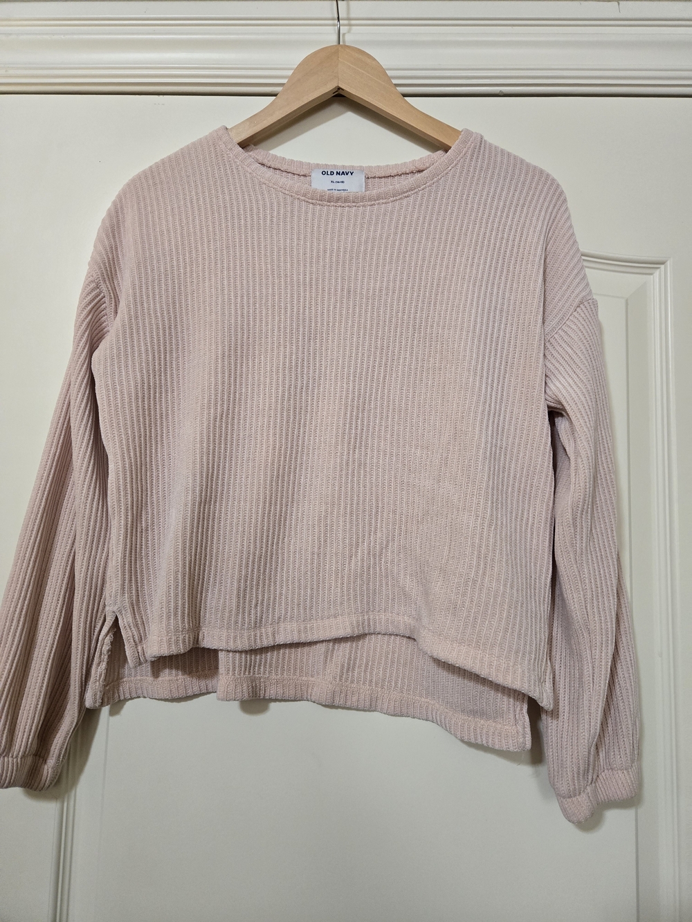 Old Navy Light Pink Ribbed Long-Sleeve Pullover Super Soft Cropped